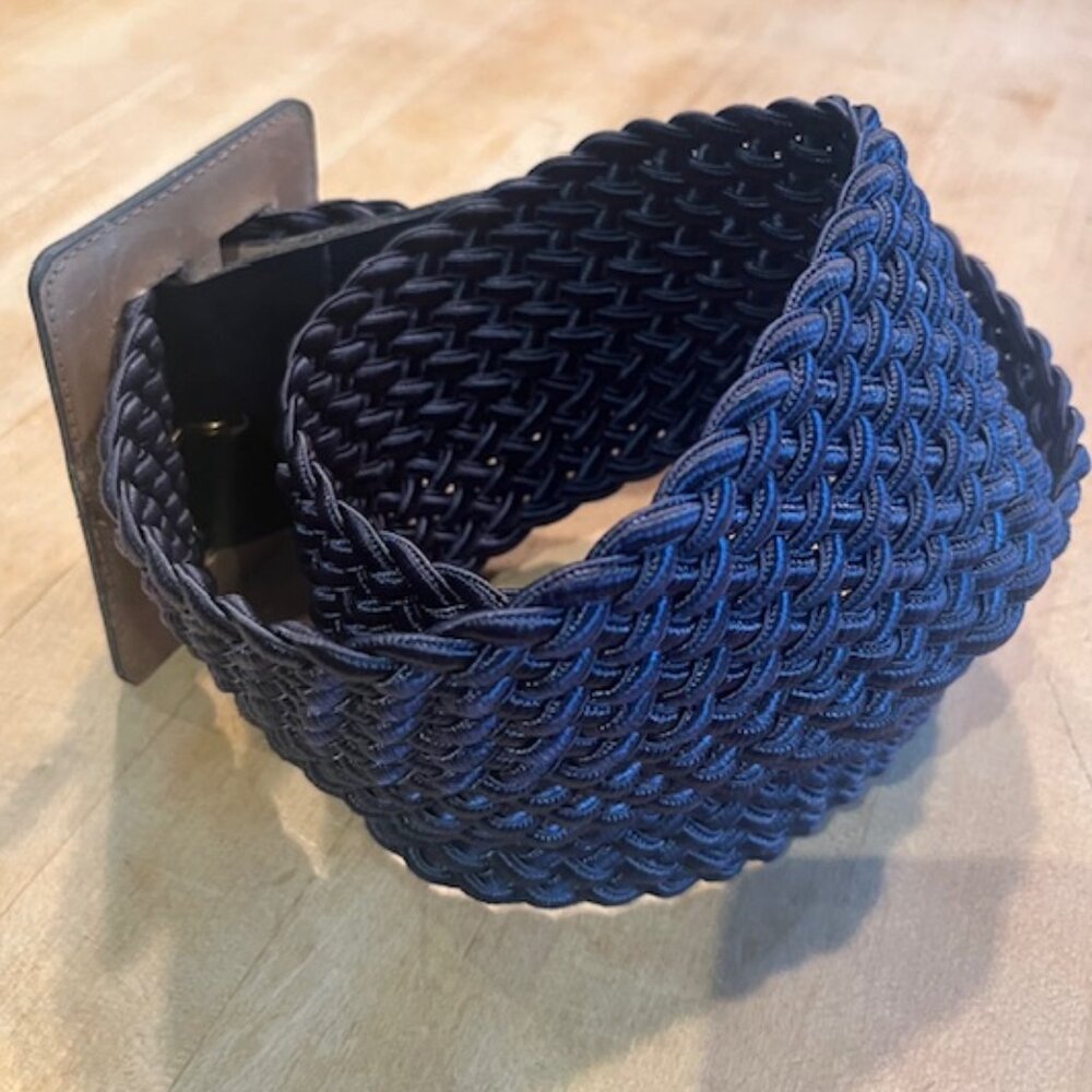 Vintage Wide Blue Braided Belt with Leather Buckle - Picture 4 of 6